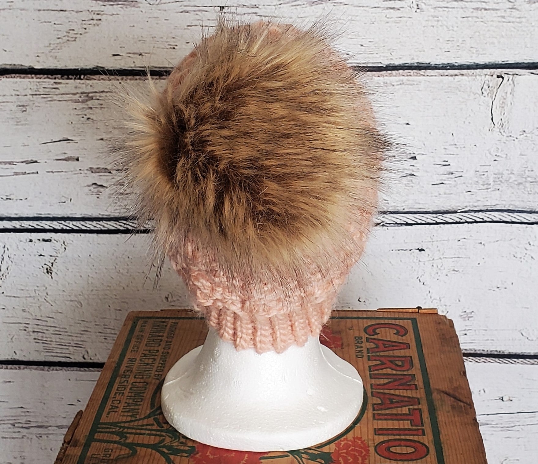 Blush Alpaca Blend Wool Crochet Hat with Pom - a-Farm-girl-bytess | Handmade Alpaca Wool Winter Hats for Women