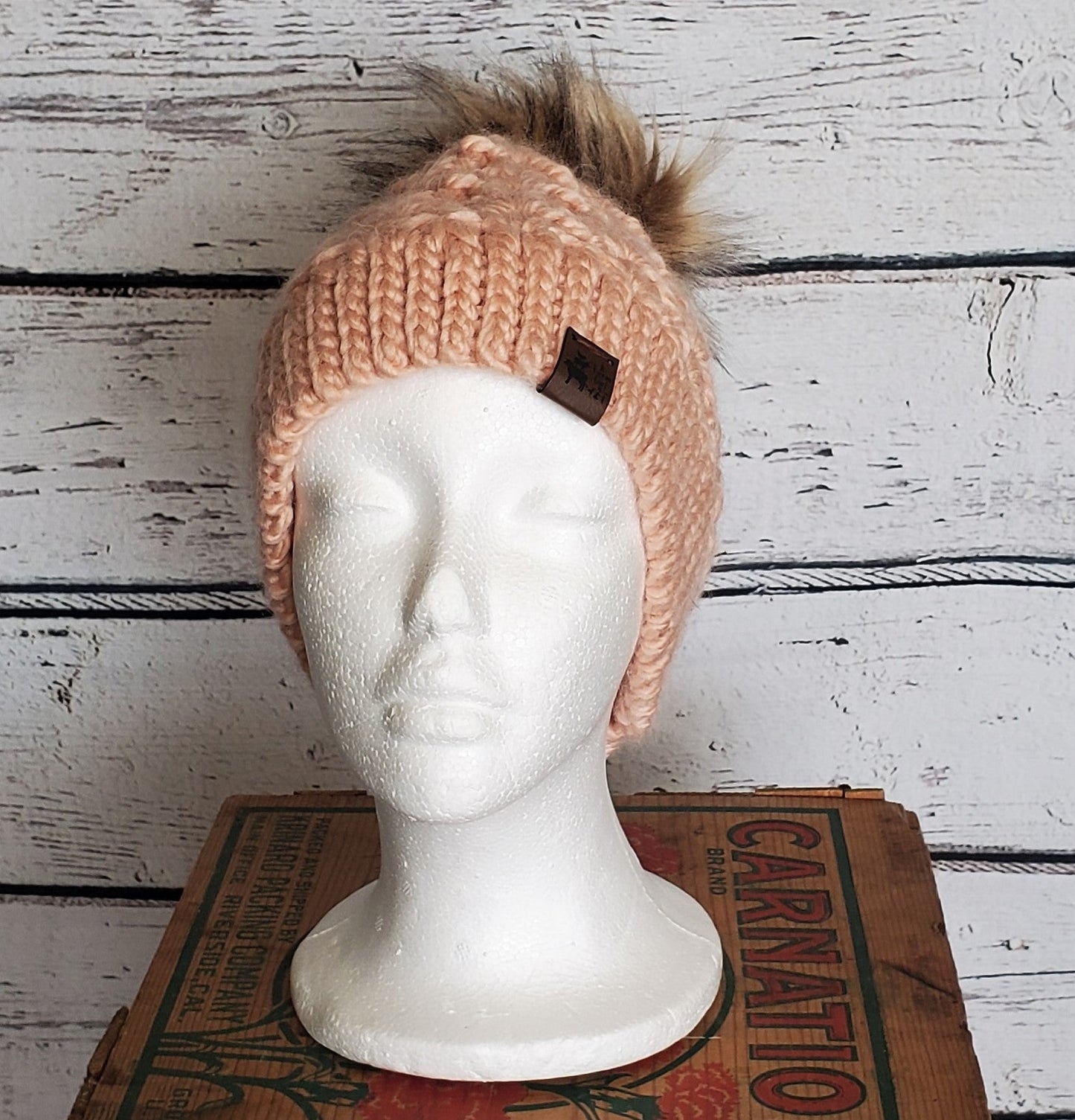 Light pink winter hat with black pom pom, Warm winter hat, Girls hat, Women's ski hat  Handmade Alpaca Wool Winter Hats for Women