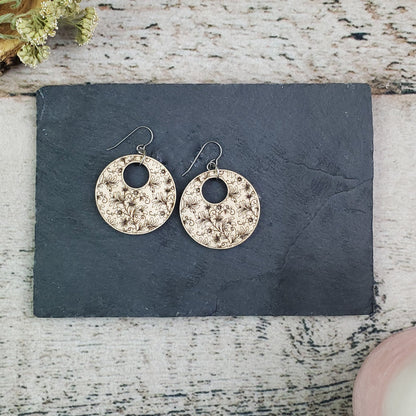 Damask Engraved Wood Earrings - A Farm Girl by Tess | Handmade Alpaca Wool Winter Hats for Women