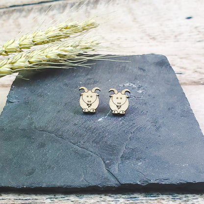 Goat Wood Engraved Earrings - A Farm Girl by Tess | Handmade Alpaca Wool Winter Hats for Women