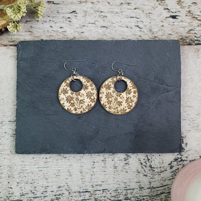 Paired Stud and Dangle Damask Engraved Wood Earrings - A Farm Girl by Tess | Handmade Alpaca Wool Winter Hats for Women