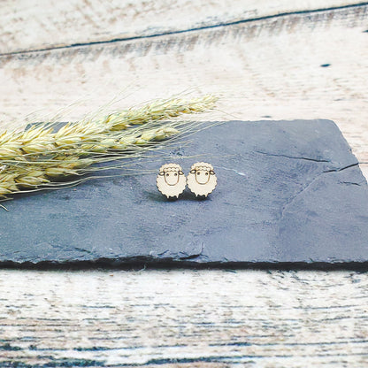 Sheep Engraved Wood Earrings - A Farm Girl by Tess | Handmade Alpaca Wool Winter Hats for Women